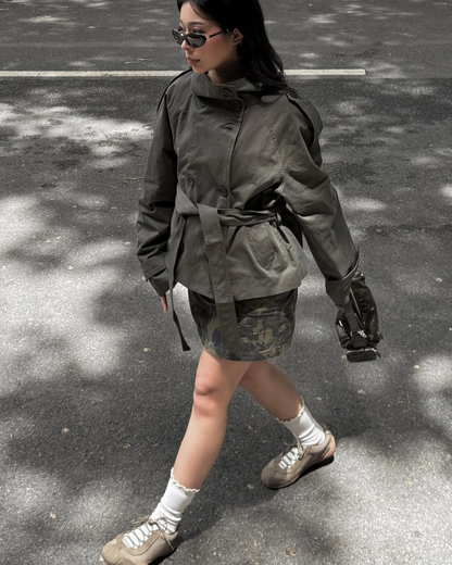 Alzea – Cropped Trench Coat with Belt