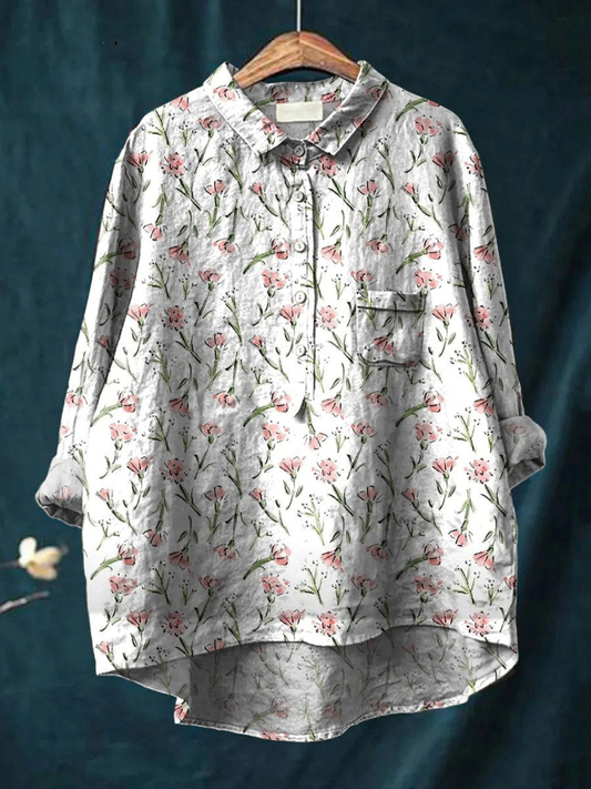 Ruby | Camisa Casual Feminina com Estampa Repetida Floral Rosa de Primavera