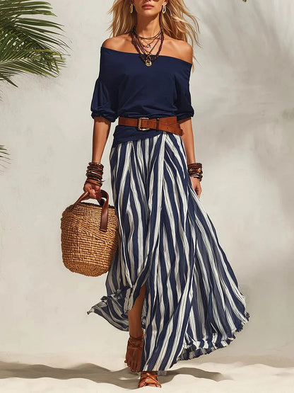 The Off-Shoulder 3/4 Sleeve Top & High-Waist Skirt Set