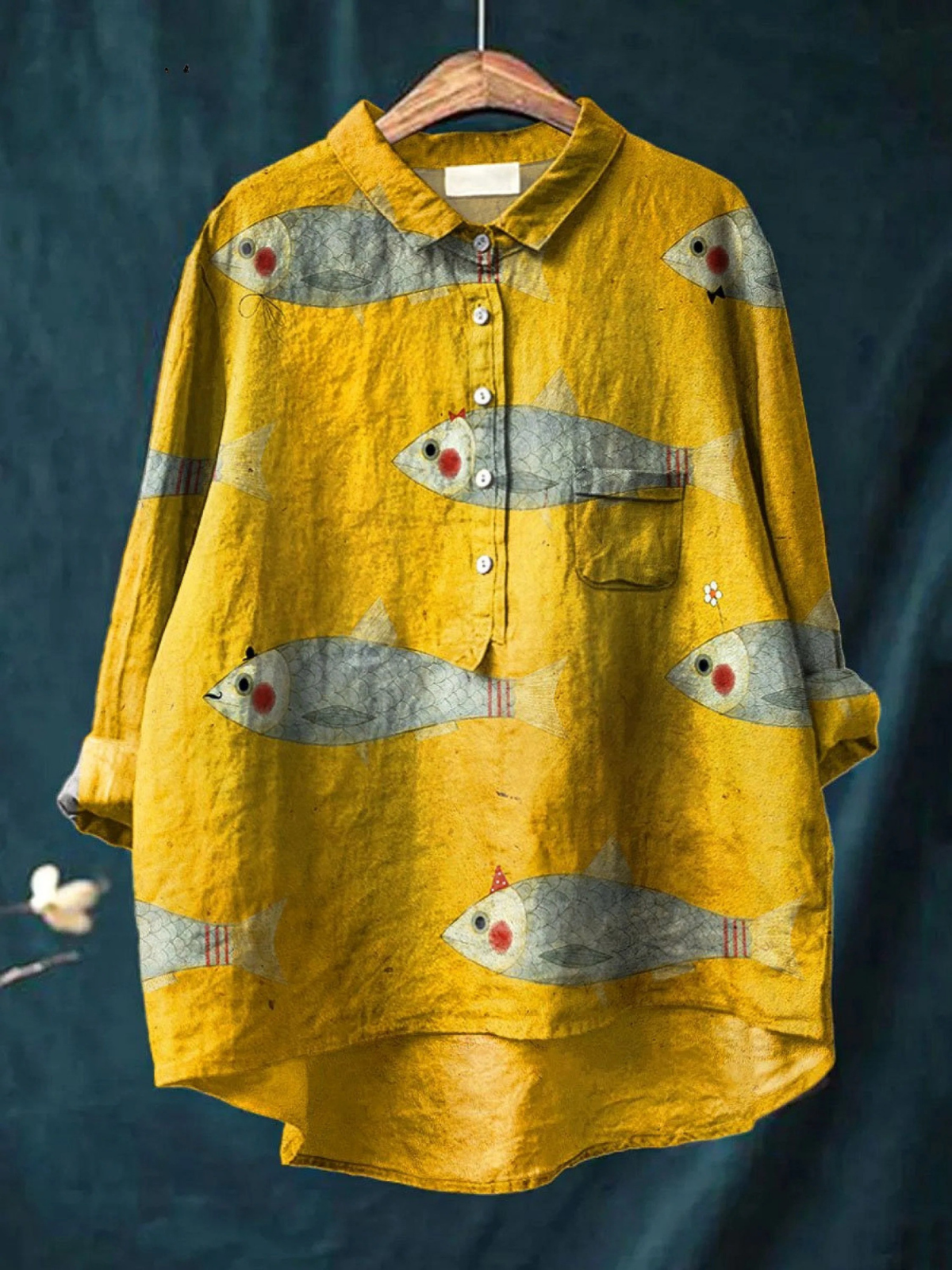 Harper | Kvinders vintage fiskekunsttryk afslappet skjorte