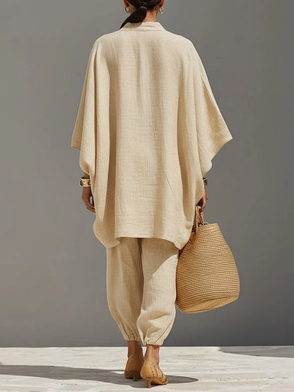 The Cotton Linen V-Neck Top & Wide-Leg Trousers Set