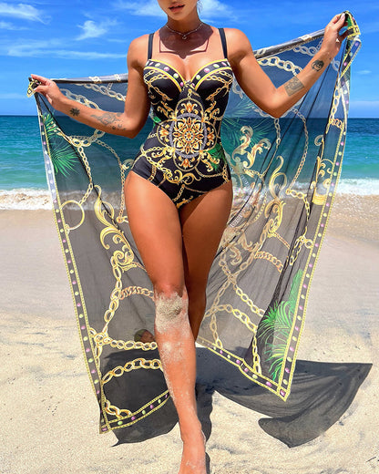 Darius | One-piece swimsuit with push-up effect and matching beach skirt
