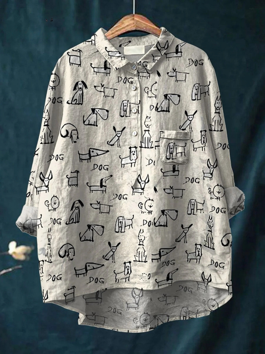 Ivy | Camisa Casual Feminina com Estampa Fofa de Cachorro