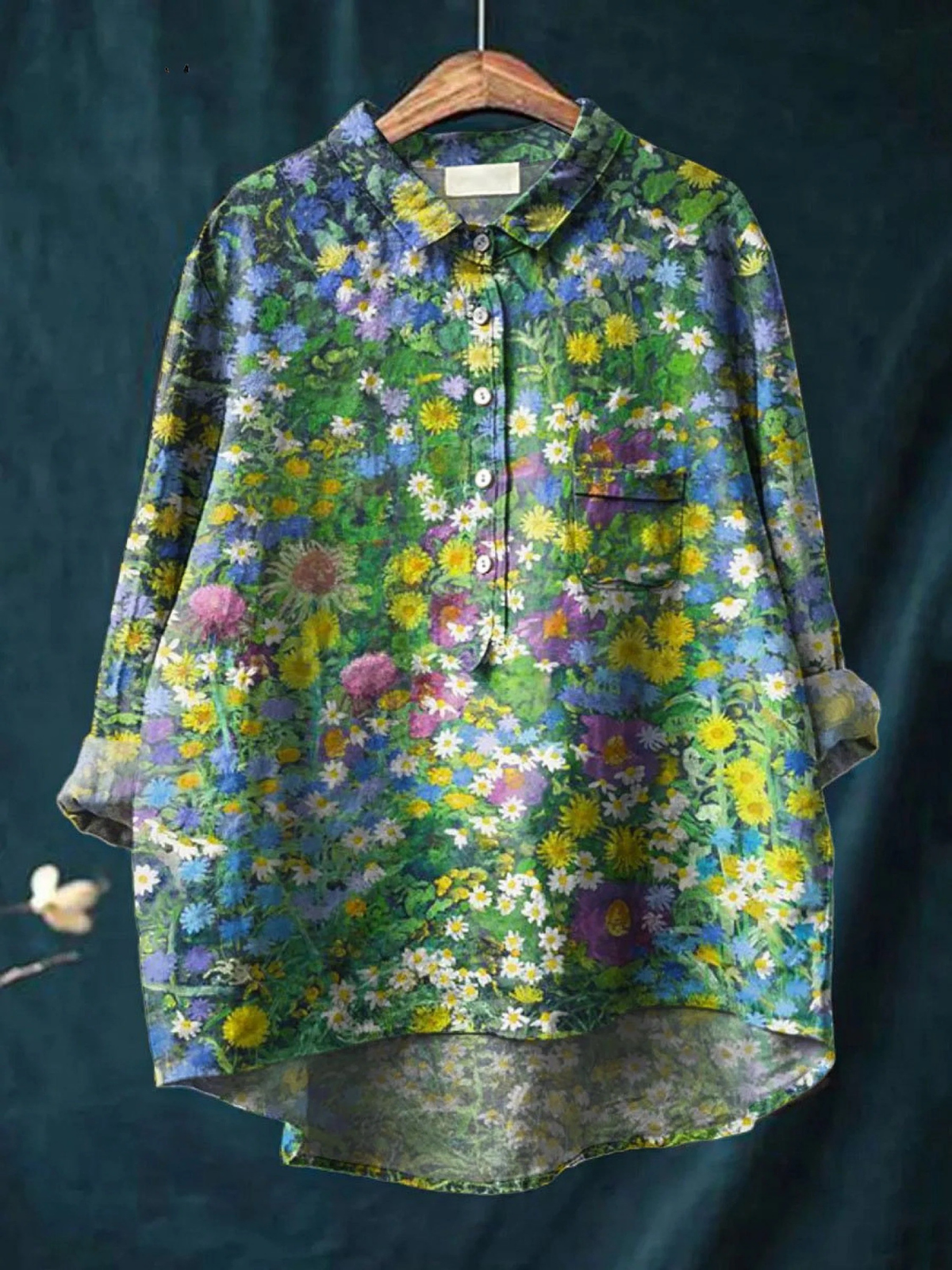 Imogen | Kvinders vintage blomsterkunsttryk afslappet skjorte