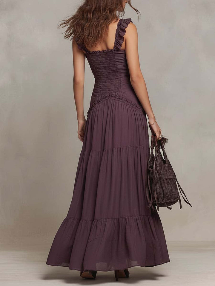 Bohemian Ruffle Ruched Tiered Chiffon Maxi Dress