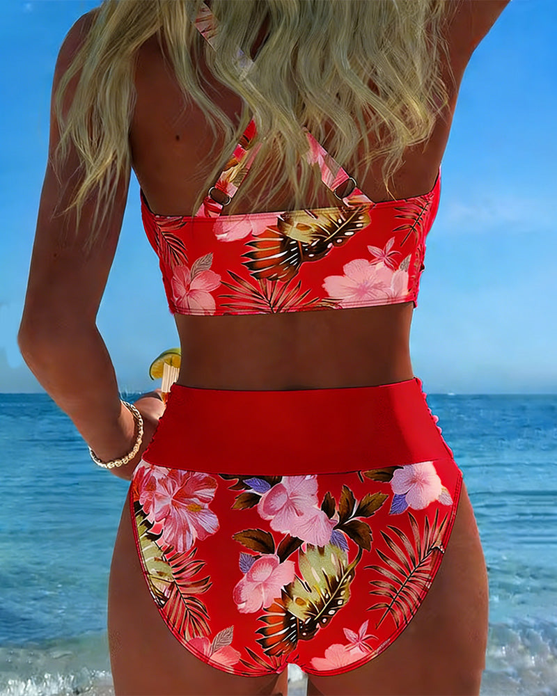 Violet | Contrast Floral Print Bikini with Cutout