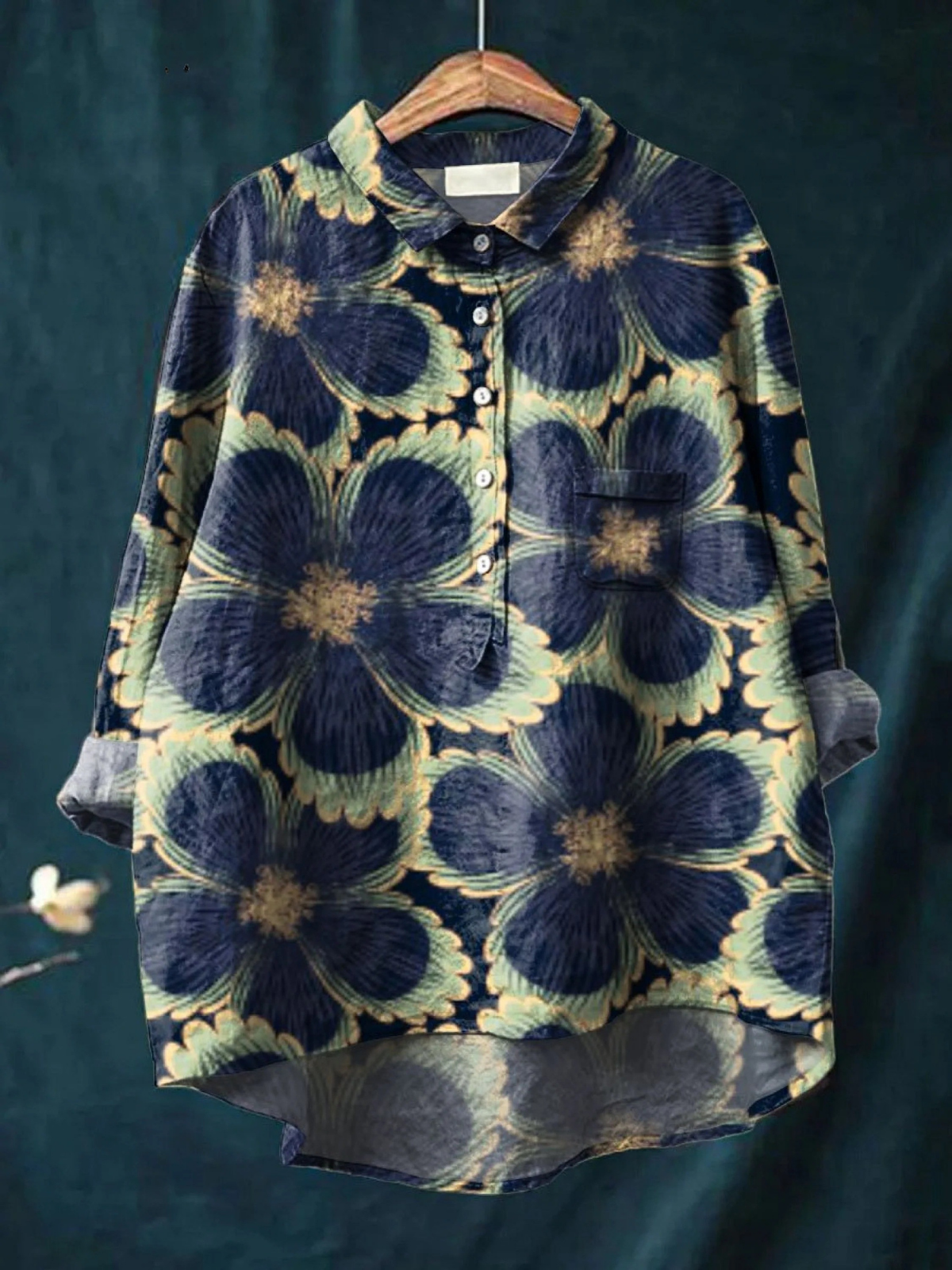 Jessica | Kvinders vintage blomstret kunsttryk afslappet skjorte