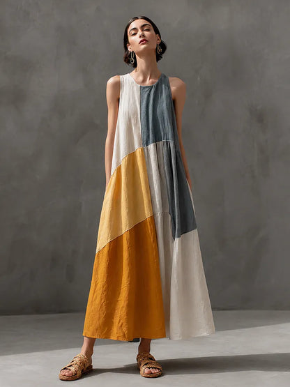 Soleil | Patchwork bomuld-linned ærmeløs maxikjole