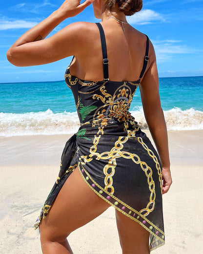 Darius | One-piece swimsuit with push-up effect and matching beach skirt