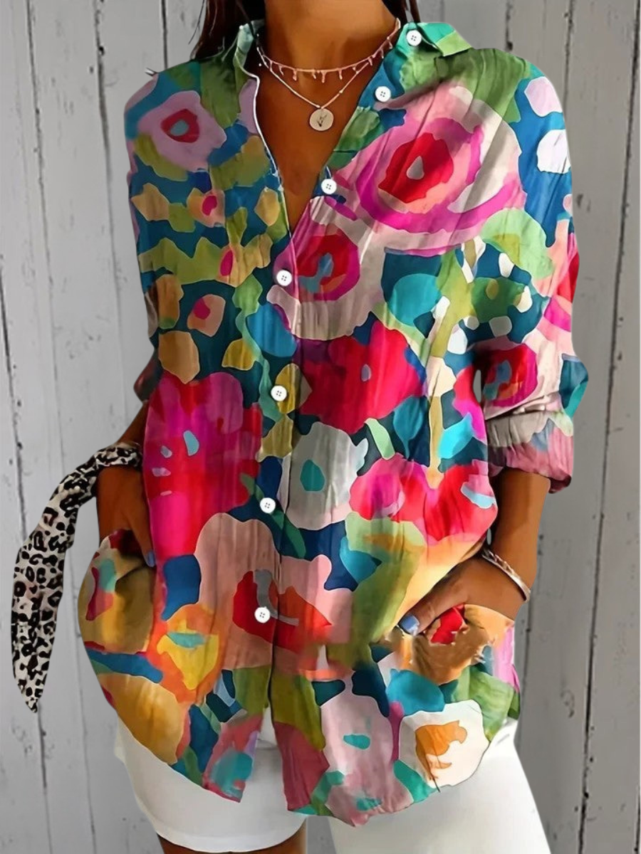 Anica | Livlig kunstnerisk skjortebluse med knapper