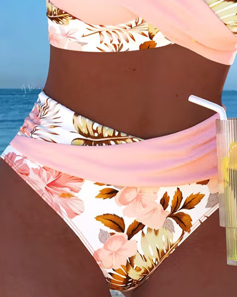 Violet | Contrast Floral Print Bikini with Cutout