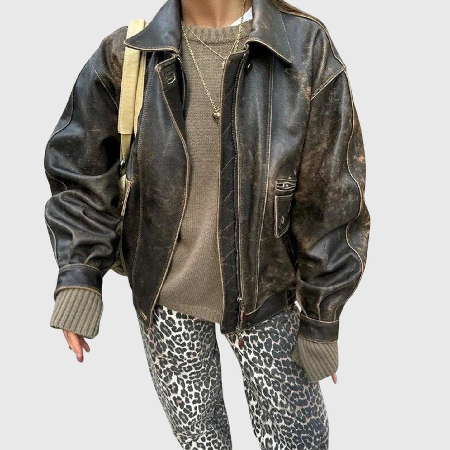 Chandra - Vintage jeans med leopardprint