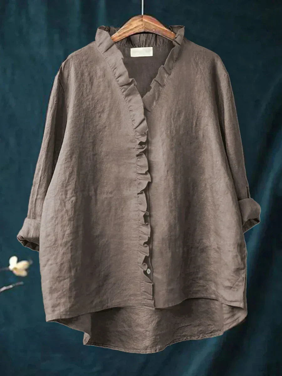 Lily | Bomuld-linned bluse med flæser