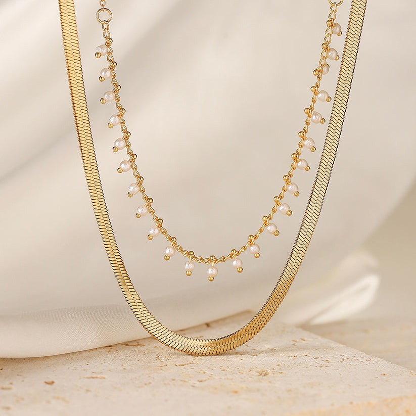 Marizanne | Conjunto de Colar Gargantilha de Cobra Luxo e Joias com Pérolas em Ouro 18K