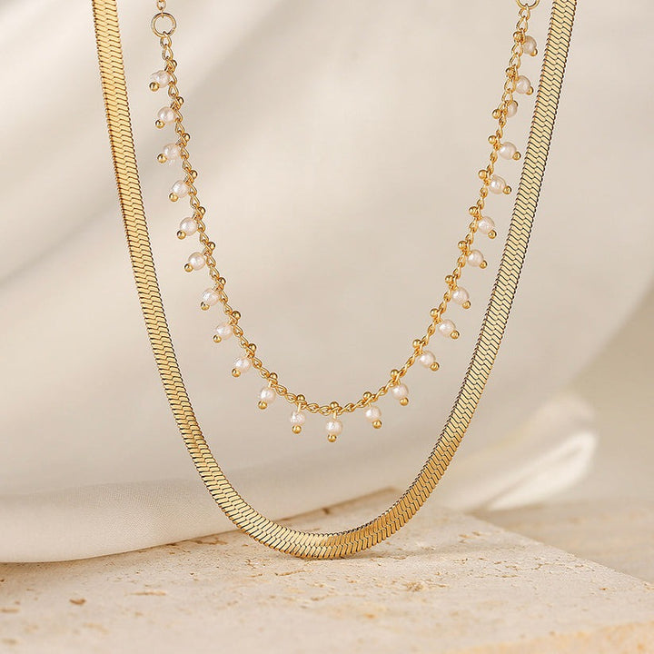 Marizanne | Conjunto de Colar Gargantilha de Cobra Luxo e Joias com Pérolas em Ouro 18K