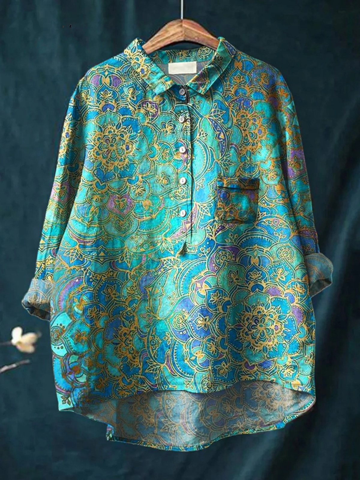 Katie | Kvinders Retro Kunsttryk Casual Skjorte