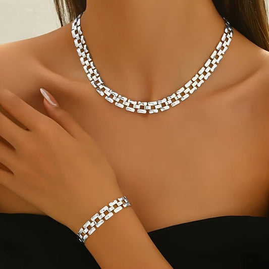SQUARE BUCKLE NECKLACE & BRACELET SET