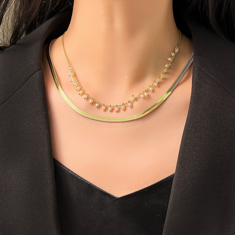 Marizanne | Conjunto de Colar Gargantilha de Cobra Luxo e Joias com Pérolas em Ouro 18K
