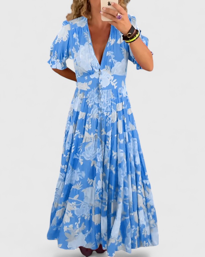Minelda | Vestido Elegante Floral com Decote em V