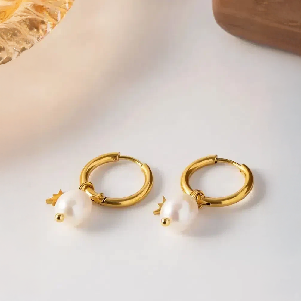 Palméra | Brincos com Estrela e Pérolas de Água Doce