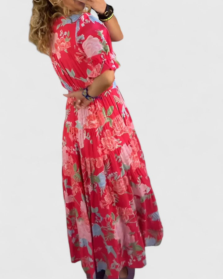 Minelda | Vestido Elegante Floral com Decote em V