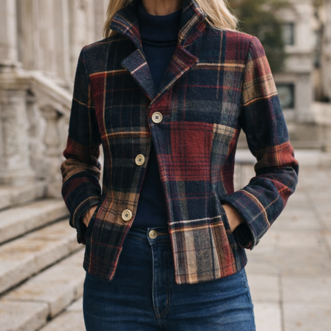 Nalla – Plaid Mid-Season Coat with Stand Collar