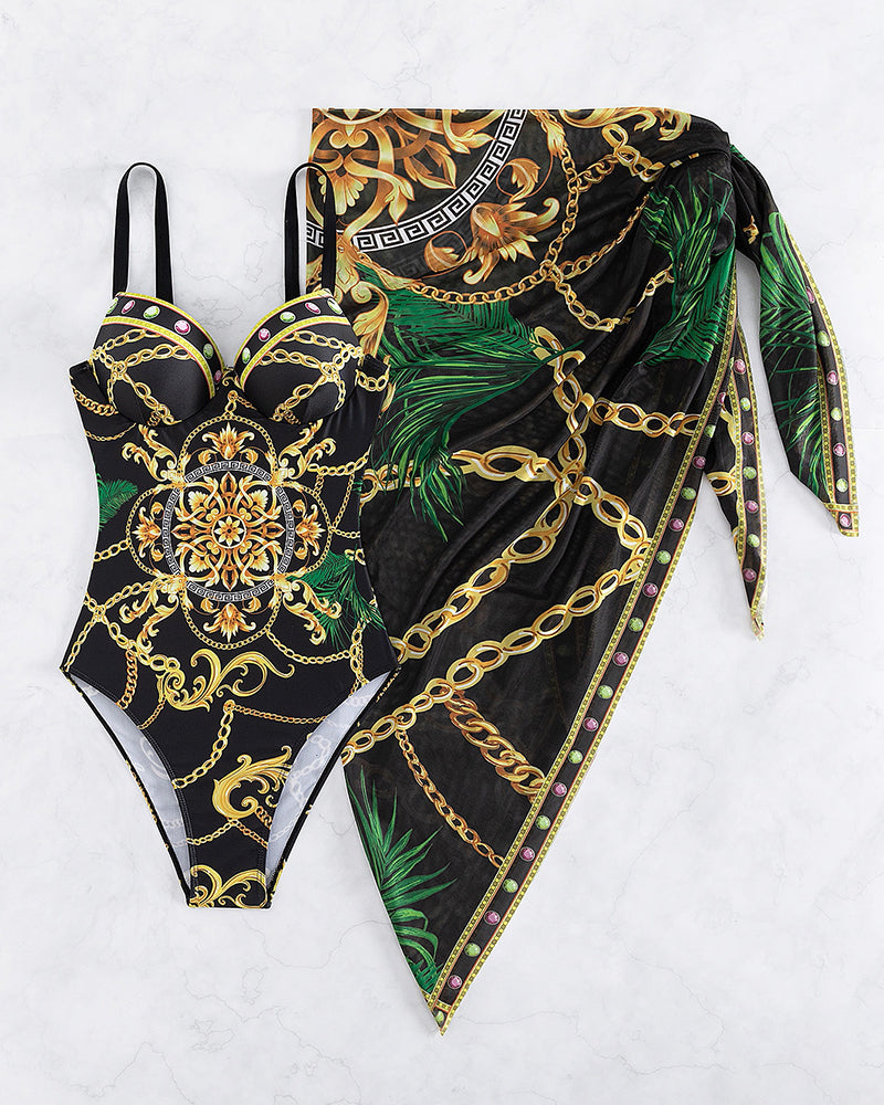 Darius | One-piece swimsuit with push-up effect and matching beach skirt