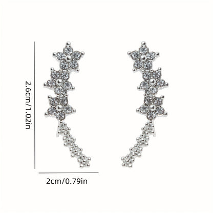 BRINCOS DOURADOS FLORAIS COM CRISTAIS RHINESTONE