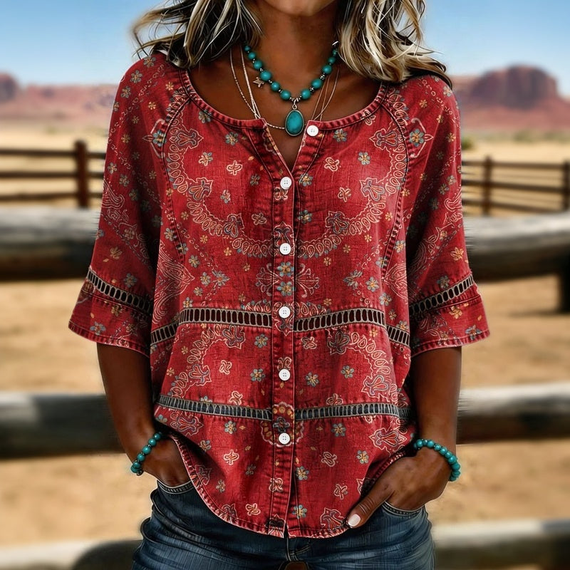 Vintage bluse med etnisk print