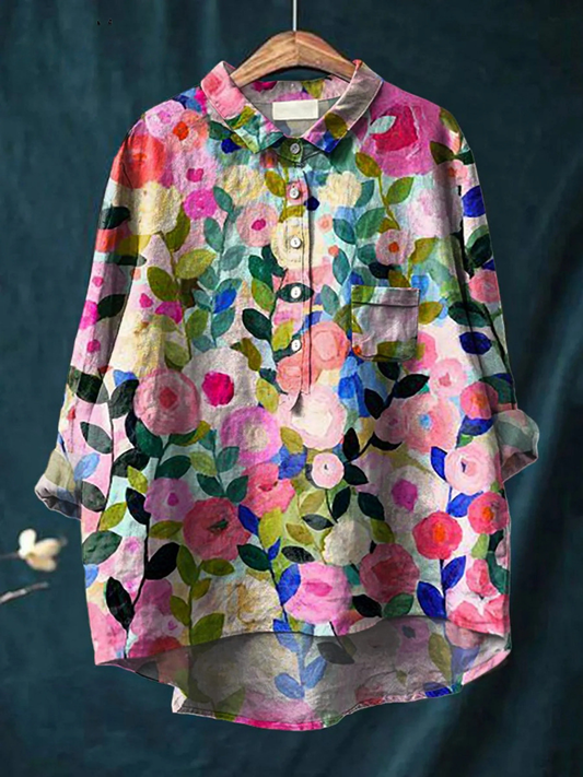 Leah | Camisa Casual Feminina Estampada com Jardim Floral Colorido de Primavera