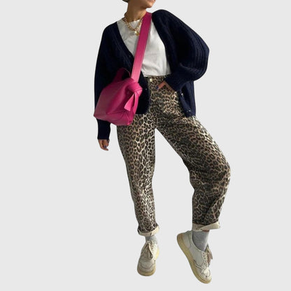Chandra - Vintage jeans med leopardprint
