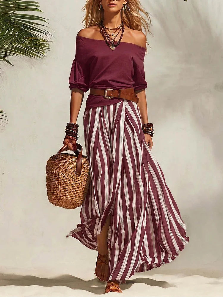 The Off-Shoulder 3/4 Sleeve Top & High-Waist Skirt Set