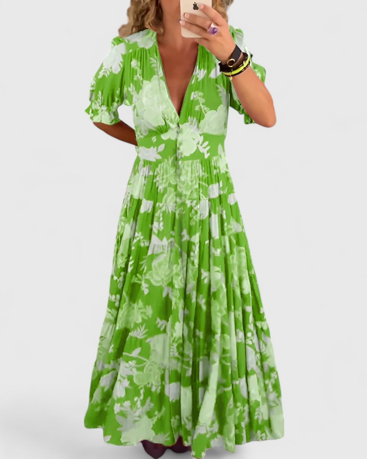 Minelda | Vestido Elegante Floral com Decote em V