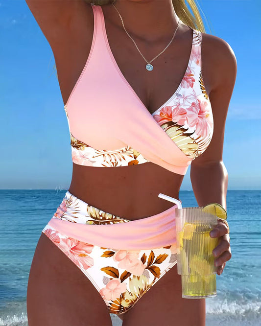 Violet | Contrast Floral Print Bikini with Cutout