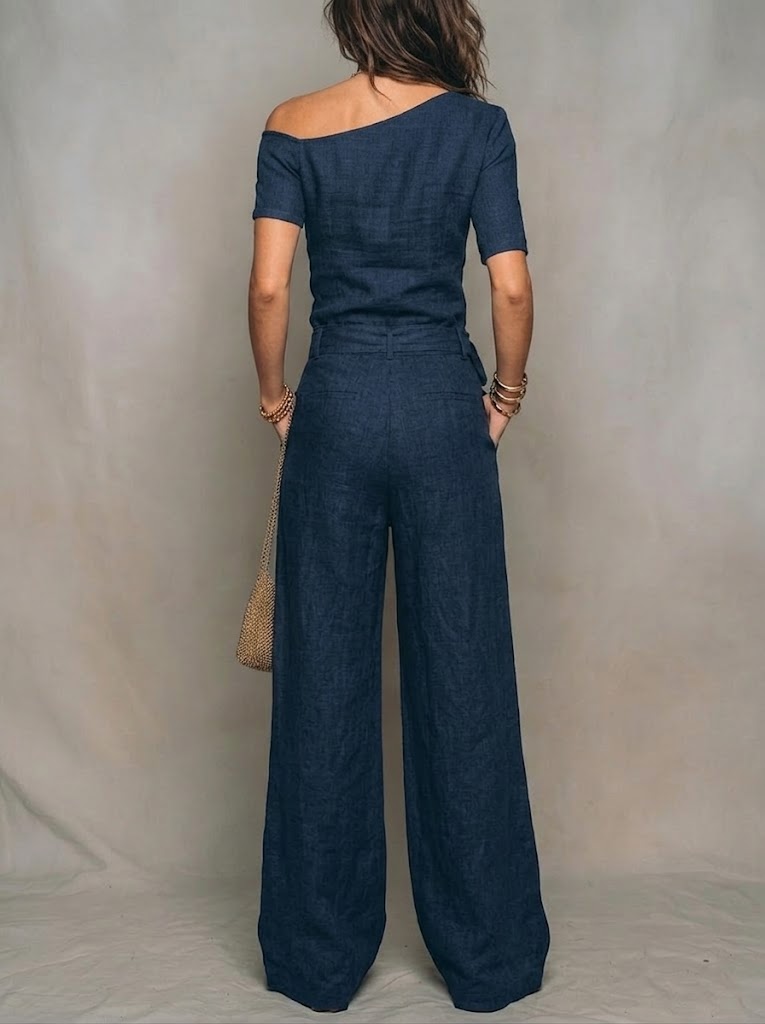 Solene | Hør One-Shoulder Jumpsuit med Bukser med Vide Ben