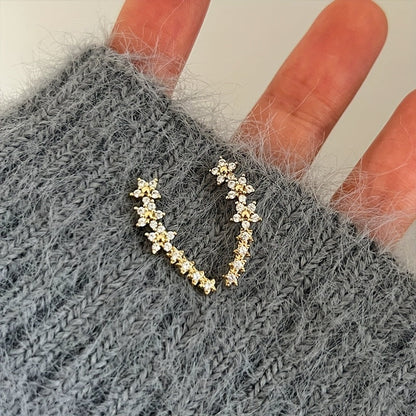 BRINCOS DOURADOS FLORAIS COM CRISTAIS RHINESTONE