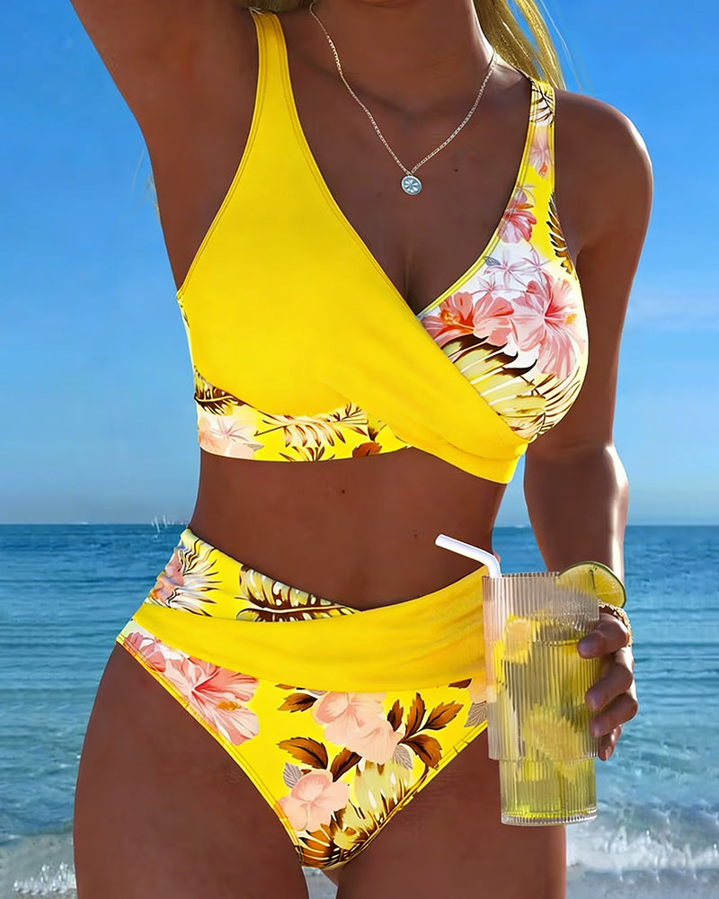 Violet | Contrast Floral Print Bikini with Cutout