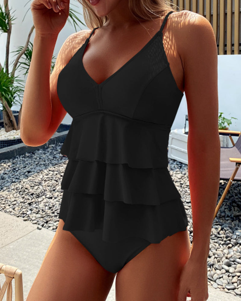 Lia | Solid Color Swimsuit with Fashionable Ruffles