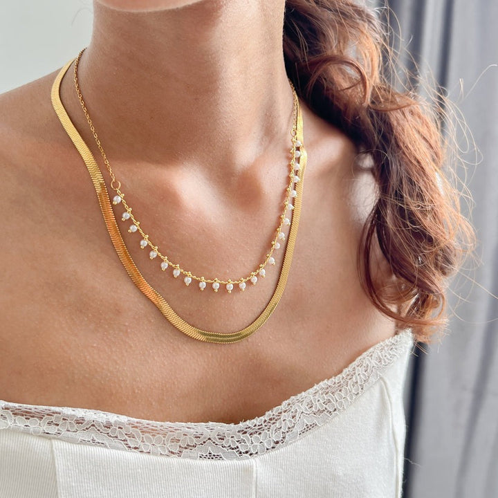 Marizanne | Conjunto de Colar Gargantilha de Cobra Luxo e Joias com Pérolas em Ouro 18K
