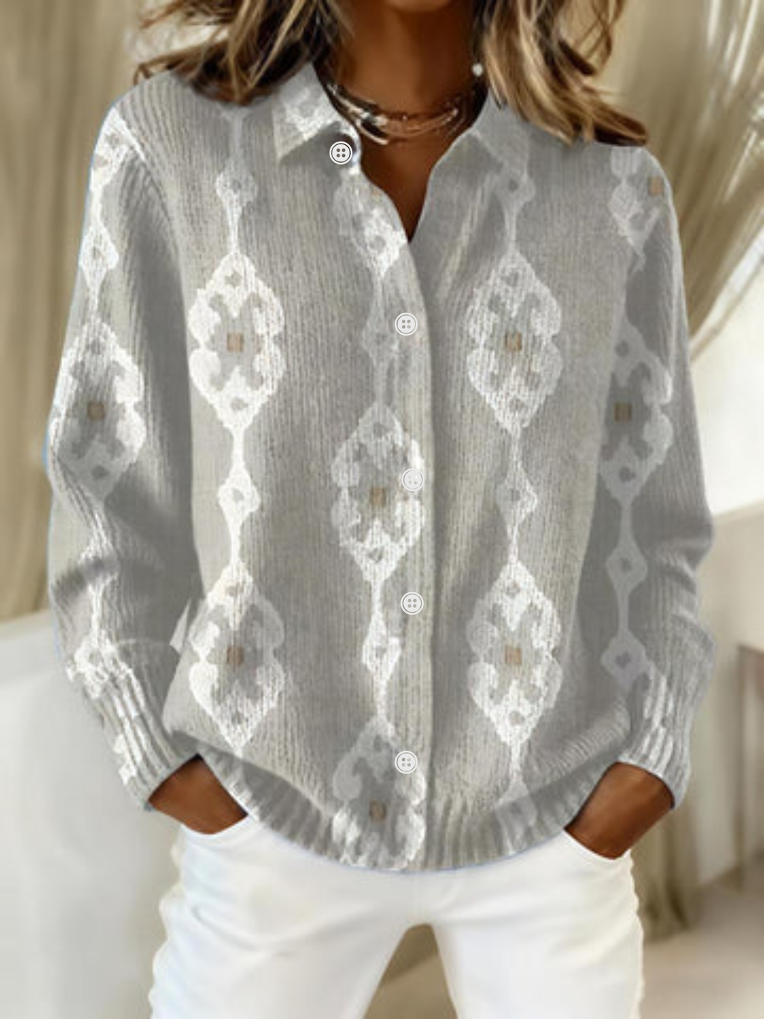 Renee™ – Blusa de Moletom Elegante em Tricô com Estampa de Diamante