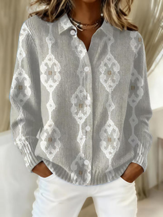 Renee™ – Blusa con capucha de punto elegante con patrón de diamantes