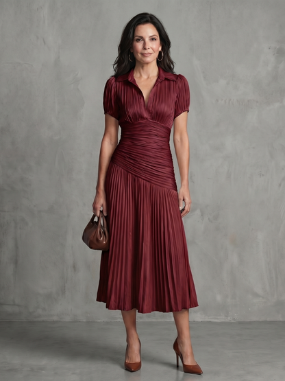 Theadora | Pleated Waistline Stripe Midi Dress