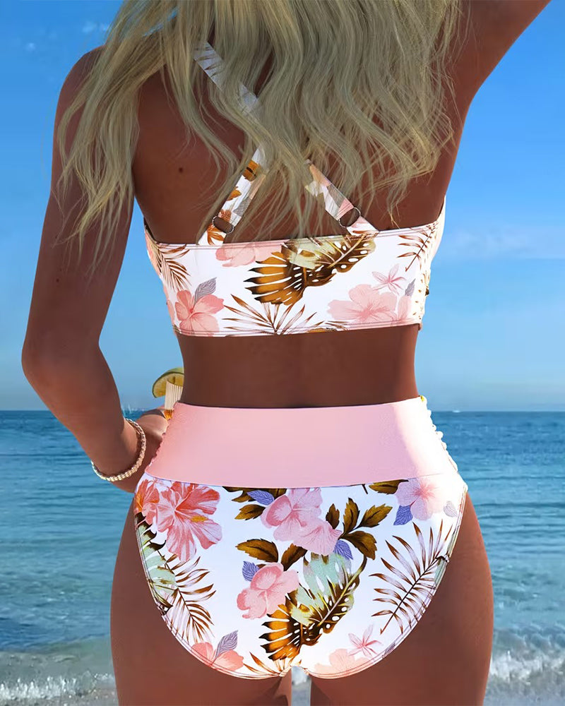 Violet | Contrast Floral Print Bikini with Cutout