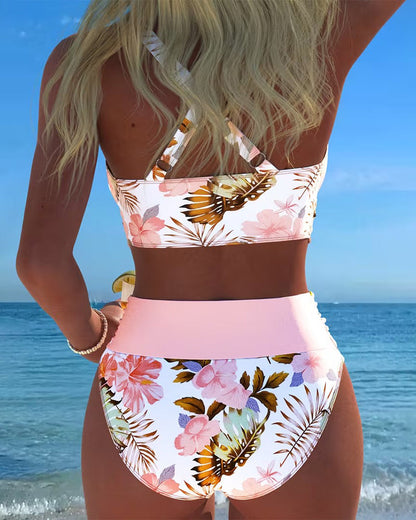 Violet | Contrast Floral Print Bikini with Cutout
