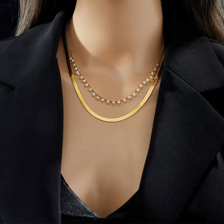Marizanne | Conjunto de Colar Gargantilha de Cobra Luxo e Joias com Pérolas em Ouro 18K