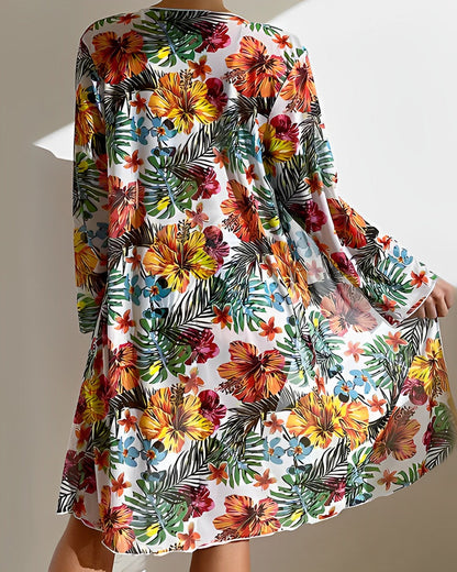 Flora | Bikini-Set mit tropischem Print und Überwurf