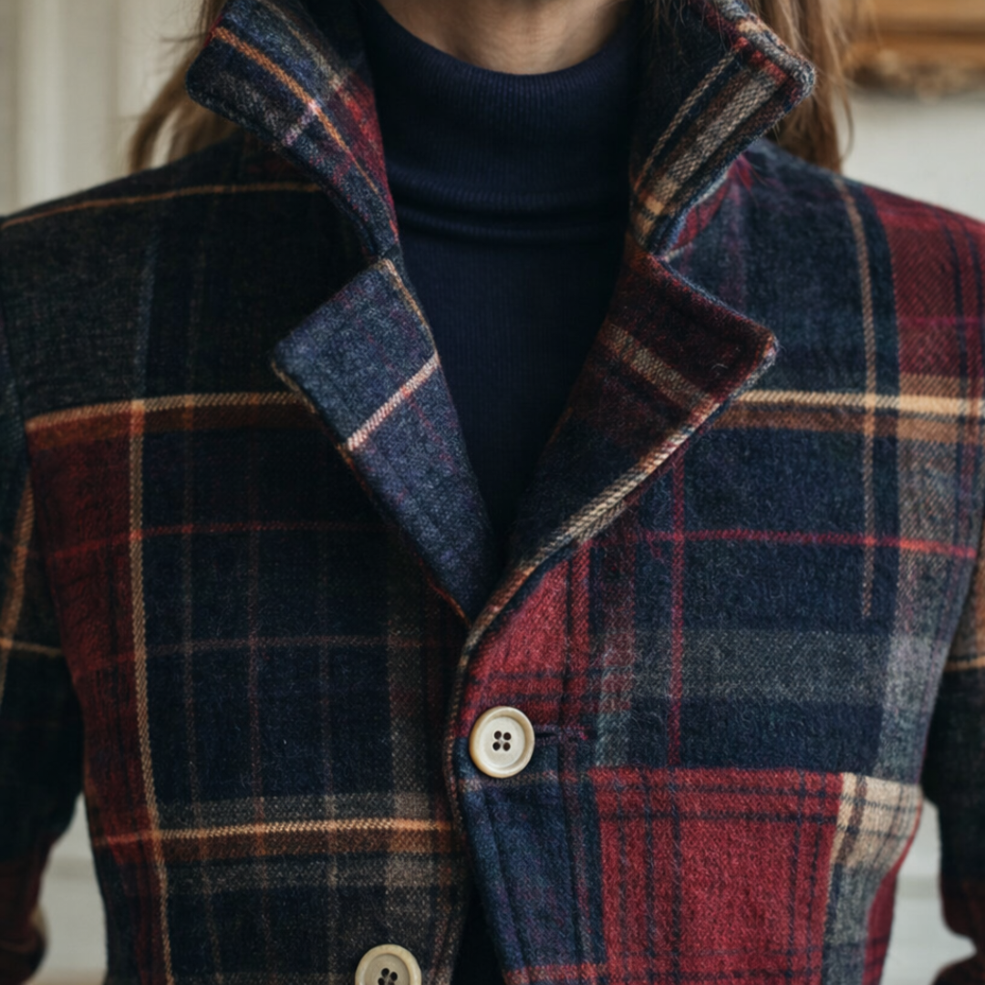 Nalla – Plaid Mid-Season Coat with Stand Collar