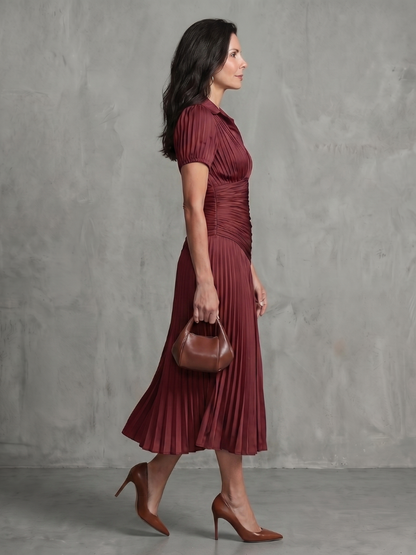 Theadora | Pleated Waistline Stripe Midi Dress