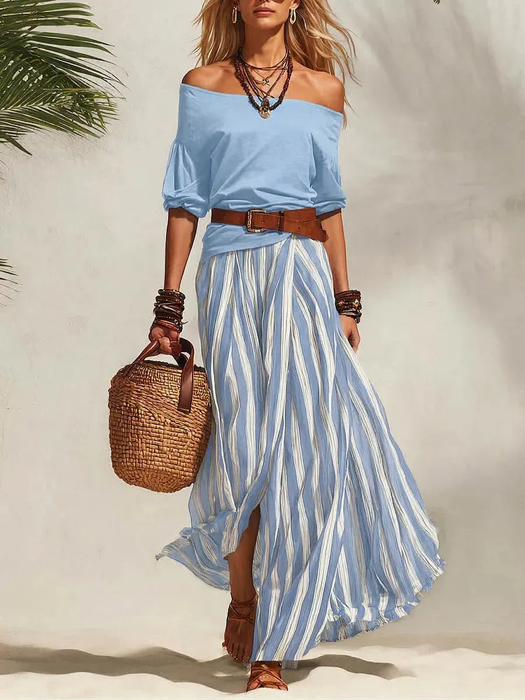 The Off-Shoulder 3/4 Sleeve Top & High-Waist Skirt Set