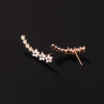 BRINCOS DOURADOS FLORAIS COM CRISTAIS RHINESTONE